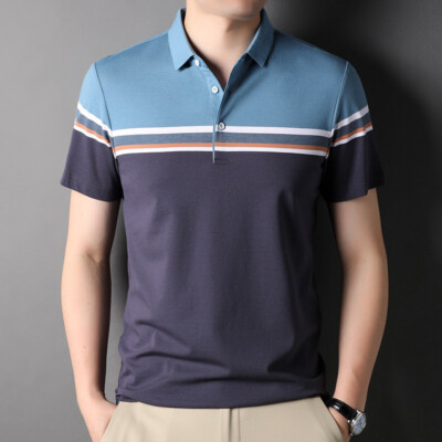 ZONBAILON Men's Stripe Summer Outdoor Loose Sports Short Sleeve Polo Shirt