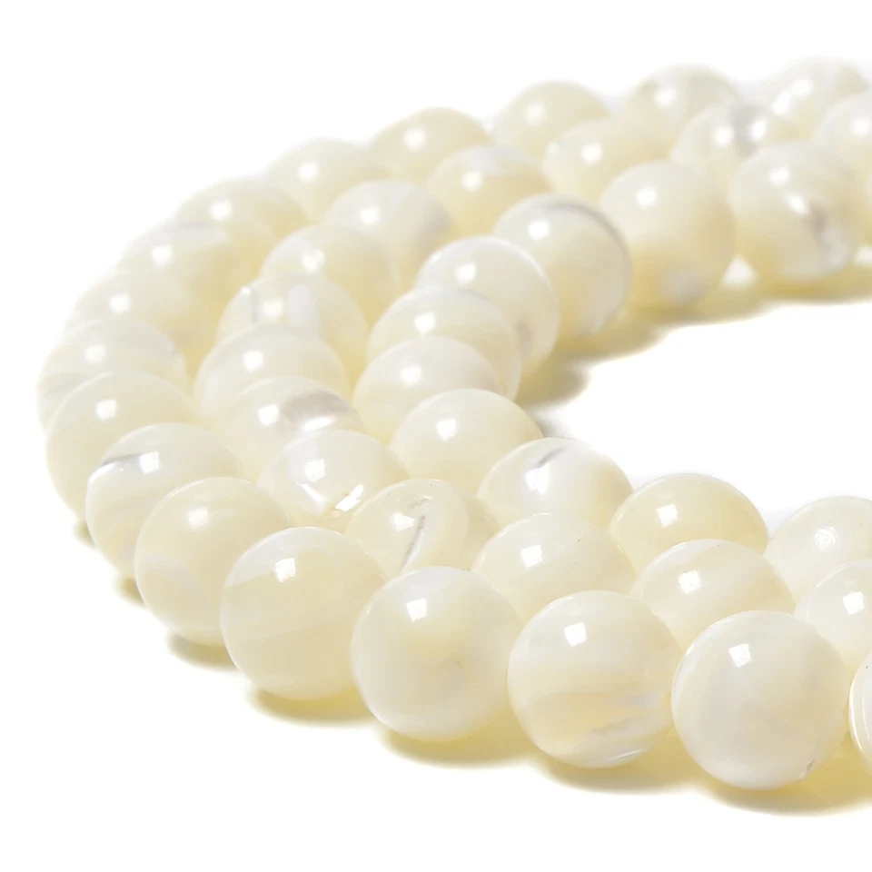 Iridescent White Mother of Pearl MOP Shell Smooth Round 3mm to 12mm 15.5'' Strd - Image 4 of 4