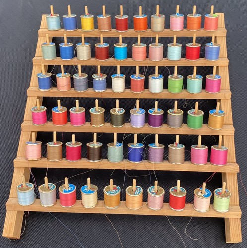 60 Coats And Clark’s Vintage Thread Spools With Wood Display Rack VGVC ...