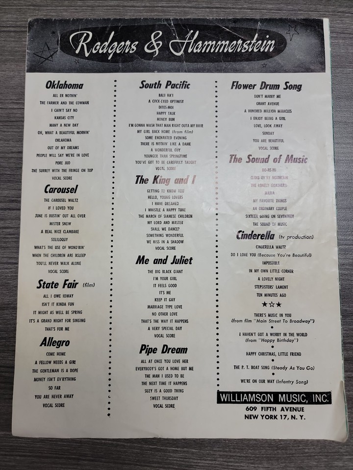 Honey Bun Sheet Music by Rodgers & Hammerstein SOUTH PACIFIC Mitzi