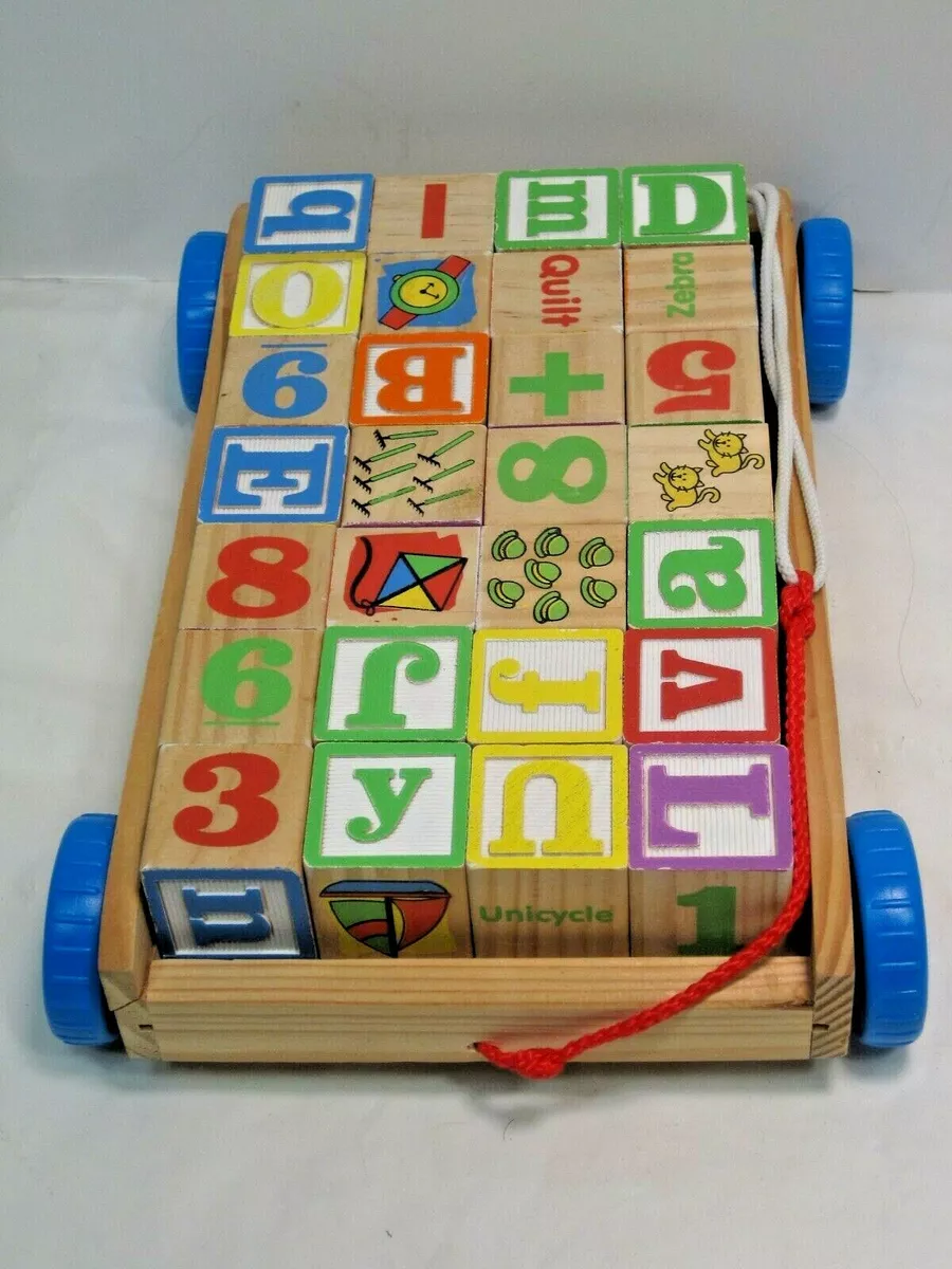 Kid Connection Wooden Pull Along Learning Blocks Wagon 29 Pieces Model 8420