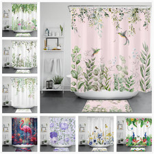 Flamingo Hummingbird Butterfly Floral Shower Curtain Set for Bathroom Decor-