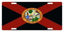 Florida State Flag License Plate Black White and Red Color Version