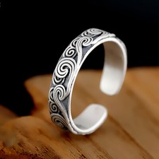 925 Sterling Silver Retro Cloud Traditional Adjustable Ring for Women and Men 