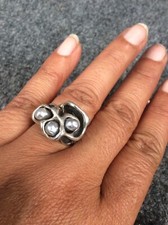 Beautiful vtg Modernist brutalist sterling Silver 925 pearl ring size 7