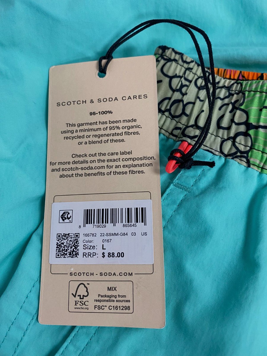 $88 Scotch & Soda Men's Blue Nylon Printed-Waistband Swim Shorts