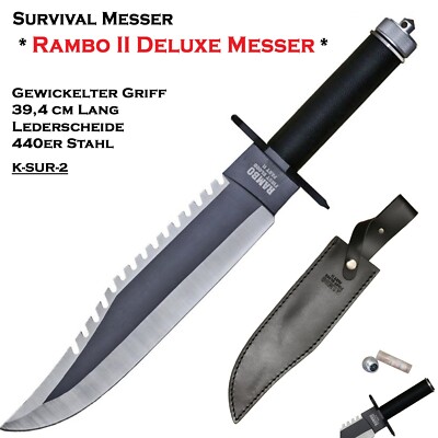 Rambo Messer First Blood Part II Jagdmesser Bowie Outdoor-Kit 440 Lederetui
