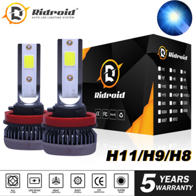 2X H11 Mini Uni-body Ice Blue 8000K COB LED Headlight High Low Beam Fog Bulbs