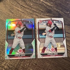 Carlos Jorge 2023 Bowman 1st Base/Chrome Lunar Glow Refractor REDS 2-Card Lot