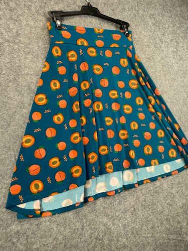 LuLaRoe Skirt Girls 10 Blue Orange Pumpkin A Line Flare Pull On - Picture 6 of 8