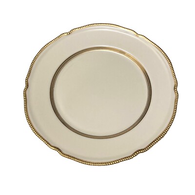 CASTLETON CHINA ROYAL Dinner Plate 10-7/8'' Ivory Gold Beaded Rimmed Made in USA