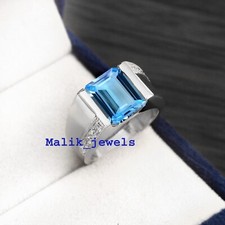 Natural Blue topaz CZ Gemstones with 925 Sterling Silver Ring For Men 3345