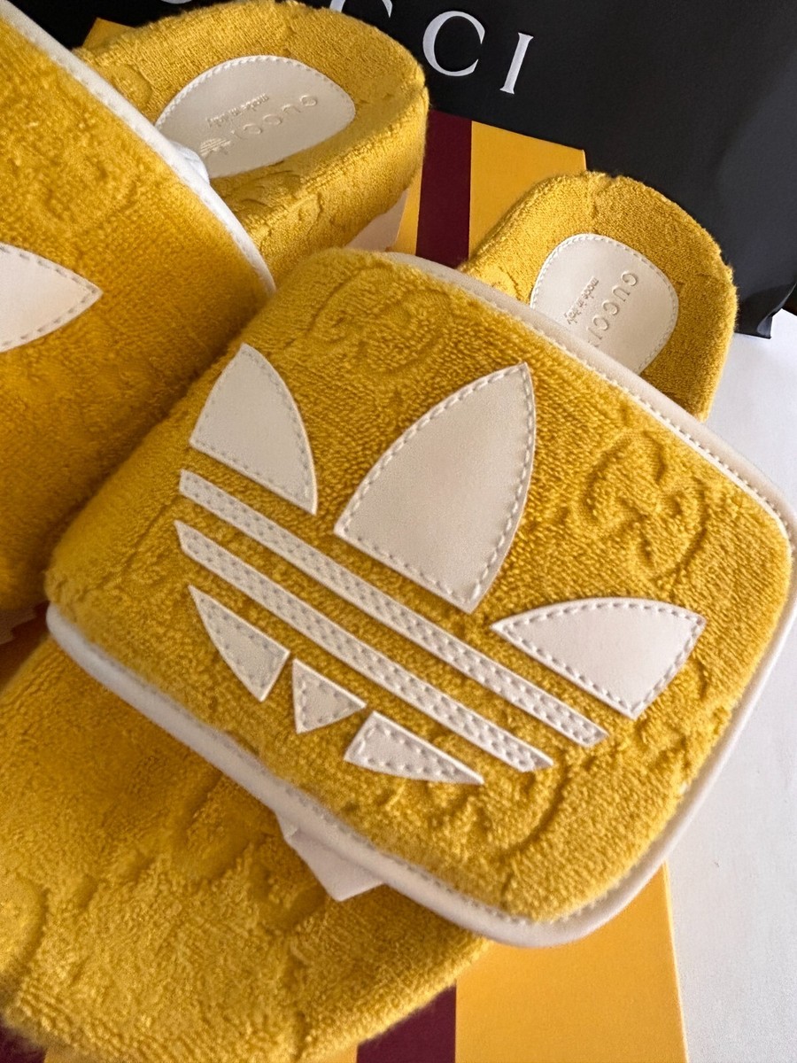 NWT GUCCI x Adidas woman - 7us Yellow GG platform Slide sandals | eBay