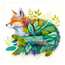 Colorful Watercolor Fantasy Forest Fox #3 - 8x8 Craft Cotton Fabric Block