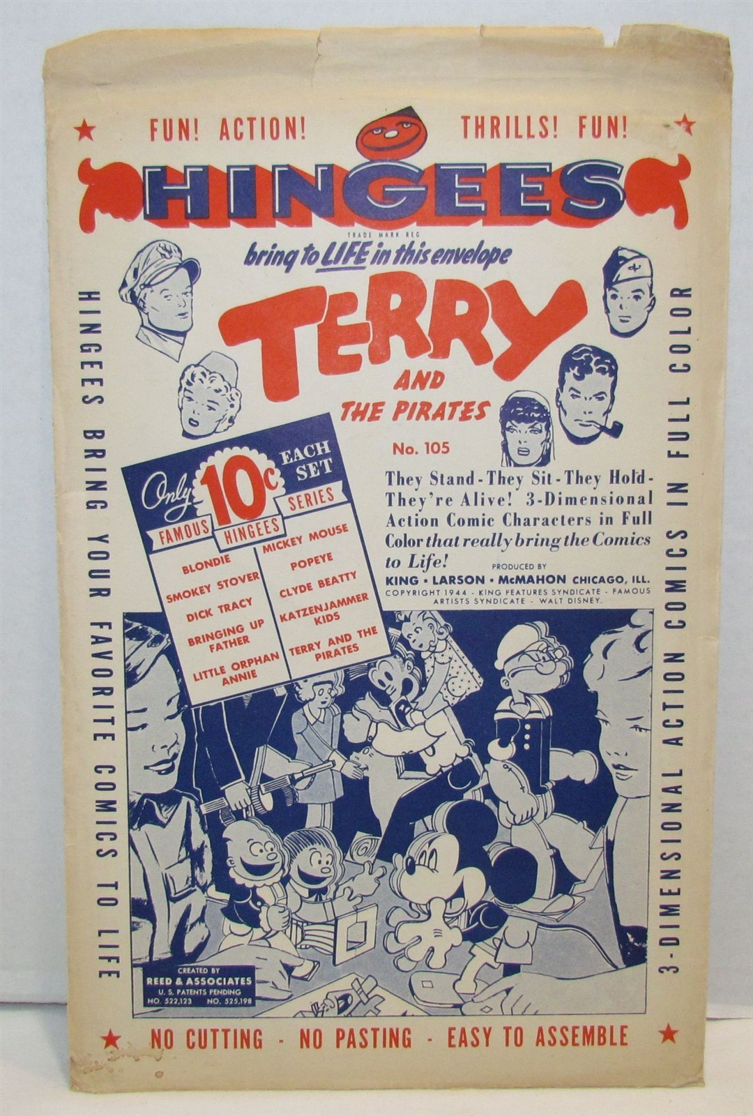 1945 Terry and the Pirates Hingees Punch Outs, Unused in Envelope