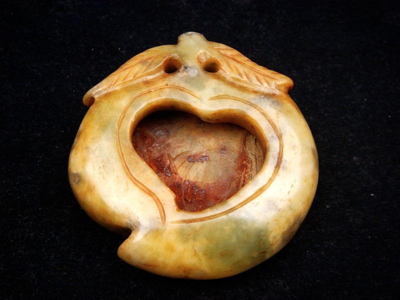 Old Nephrite Jade Stone Carved Sculpture Lovely Peach Shaped Pot #03052602