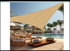 15x15x21 Sun Shade Sail Triangle, Sand Outdoor Canopy for Patio Lawn Yard