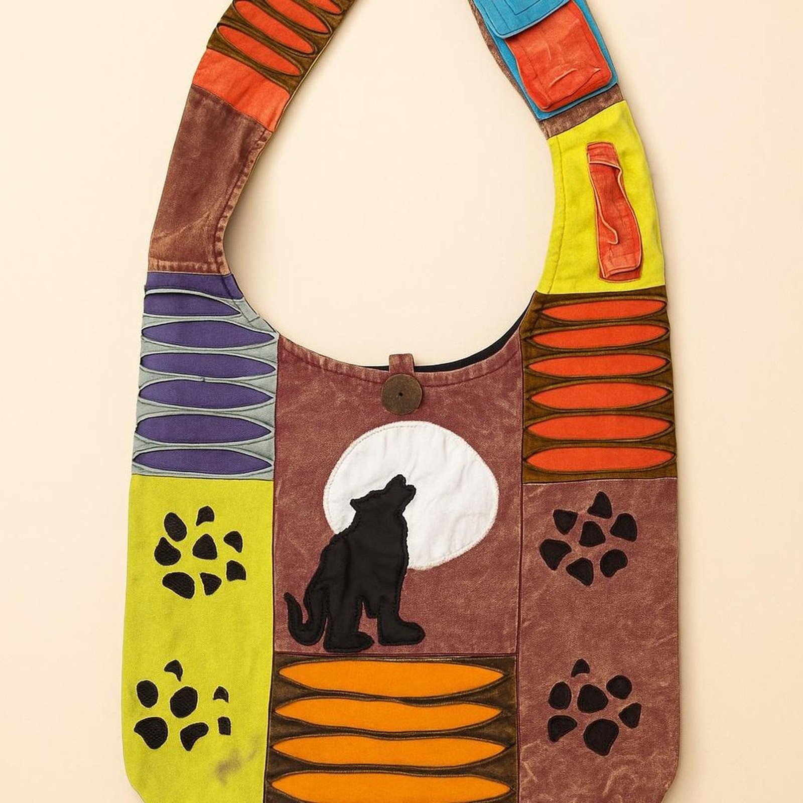 Boho Wolf Patchwork Sling Bag Handmade Nepal Cott… - image 1