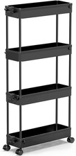 Slim Rolling Storage Cart 4 Tier Bathroom Organizer Cart Mobile Shelving Unit Sl