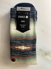 NEW STANCE PALAMA Casual Crew Striped Socks SOFT Navy Men's NWT Large 9-13