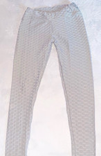 Women's Textured Gray Ruched Ankle Leggings Stretch Elastic Waist Size M