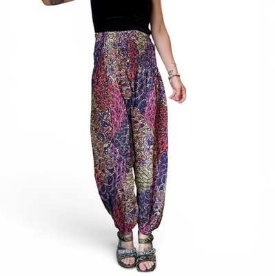 #ad Women#x27;s Multicolor Paisley Harem Pants Pull On Elastic Waist One Size Regular $12.00