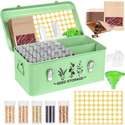 Vintage Green Seed Storage Box with Vials & Labels - Ideal for Long Term Use