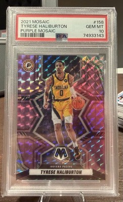 2021-22 Panini Mosaic Tyrese Haliburton #158 Purple Mosaic Prizm /49 PSA 10