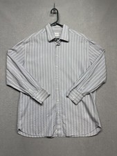 Armani Collezioni Shirt Mens Striped Button Up 100 Cotton 45/18/L Gray Black