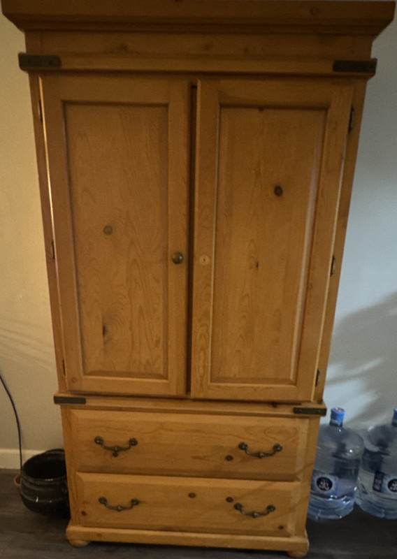 Wood Freestanding Wardrobe Armoire, Brown Medium Tone, 2 Hinged Doors, 2 Drawers