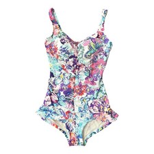 Maxine of Hollywood One Piece Swimsuit Floral Ruched Ruffle Womens 12