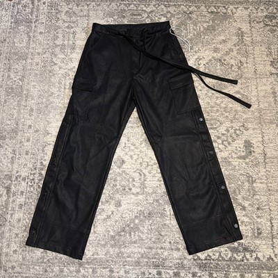 mnml Straight Leather Snap Zipper Cargo Pants Sz. 33 Black