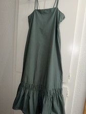 Mango (MNG) Green Cotton Sundress with Thin Straps and Ruffle Hem, Size S