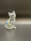 Fenton Clear Iridescent Glass Sitting Kitten Cat Figurine