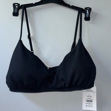 Time and Tru Womens Ribbed Triangle Bikini Top Black Size L 12-14 NWT