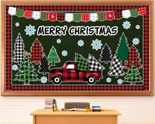 Christmas Bulletin Board Decoration Set Merry Paper Cutouts Blackboard Border...