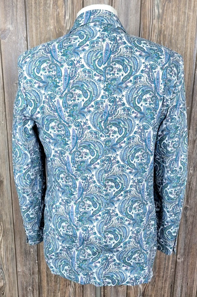 Chaqueta Abrigo Deportivo Alan River Cachemira 2 Botones Mezcla Algodón Azul Verde Talla M Foto 4 de 4