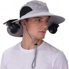 Solar Powered Fan Hat, UPF50 Wide Brim Bucket Hat with Ultralight Clip-On Fa...