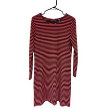 Madewell 1937 Red Navy Striped Long Sleeve Crew Neck Mini Dress Size M