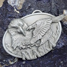 Vintage Pewter Tone Alaska Belt Buckle by Siskiyou Eagles  Mountains in Relief