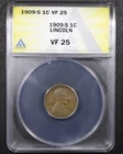 1909-S Lincoln Wheat Cent - 1c ANACS VF25 - Affordable Example!