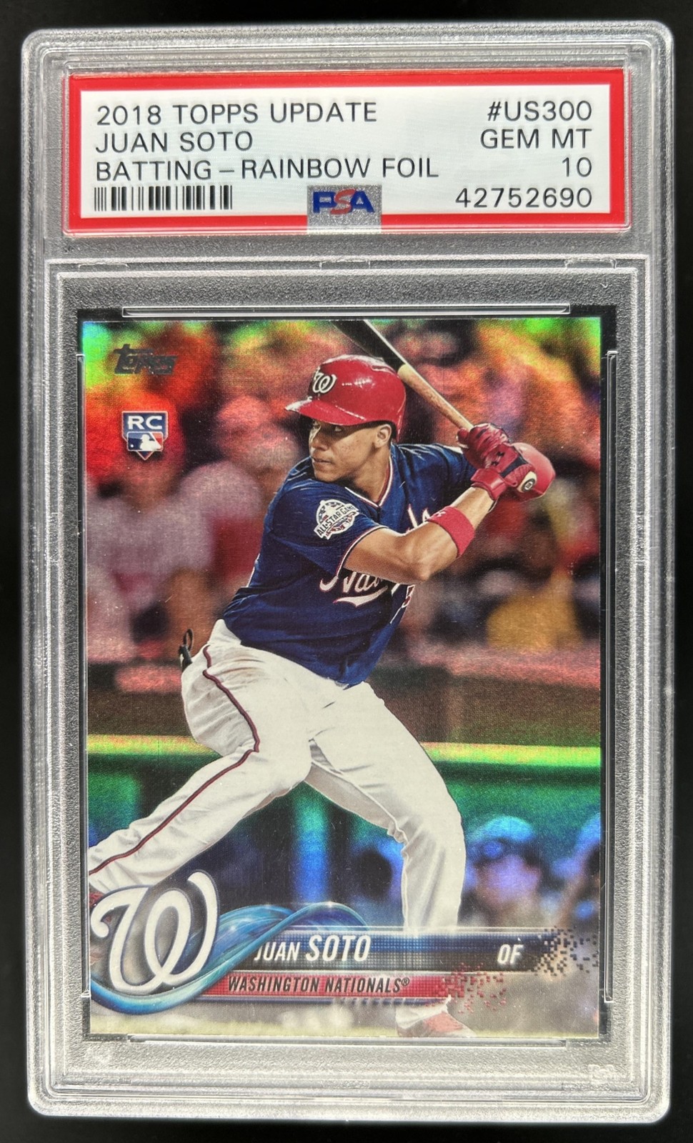 2018 Topps Update Juan Soto Rainbow Foil Rookie RC #US300 Nationals PSA 10 view 1