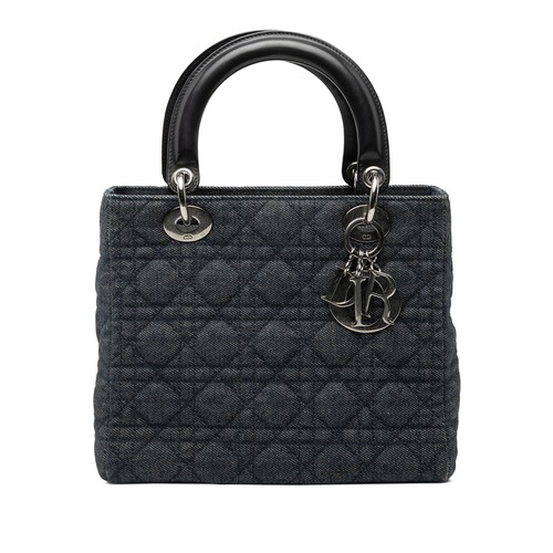 Dior Medium Denim Cannage Lady Pre-Loved Satchel Navy