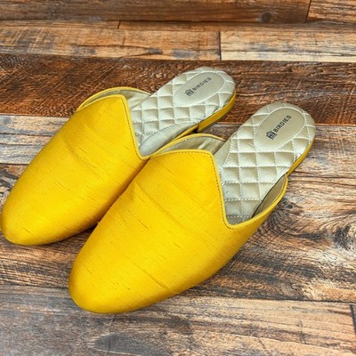 Birdies the Raven Yellow Marigold Satin Slip On Mules Shoes Women's 9