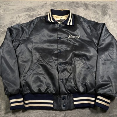 Vintage Don Alleson Athletic Satin Bomber Jacket Mens Large Black DC Auto Kenny