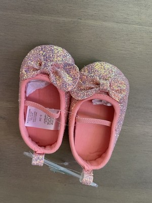 Just One You By Carter s Coral Baby Shoes With Bow 0-3 Months Sparkle Glitter 