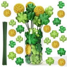32 Pcs St. Patrick's Day Glitter Foam Vase Fillers with Wire Sticks, St. Patrick