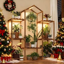 Bamworld Plant Stand Indoor with Grow Lights Wood Plant Shelf for Hanging Pla...