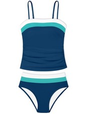 Girls Swimsuits Size 10-12 Two Piece Tankini Swimsuit Color Block Bathing Sui...