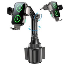 Dual Coil 15W Wireless Cup Holder Phone Charger,2 in 1 Wireless Car Mount Cha...